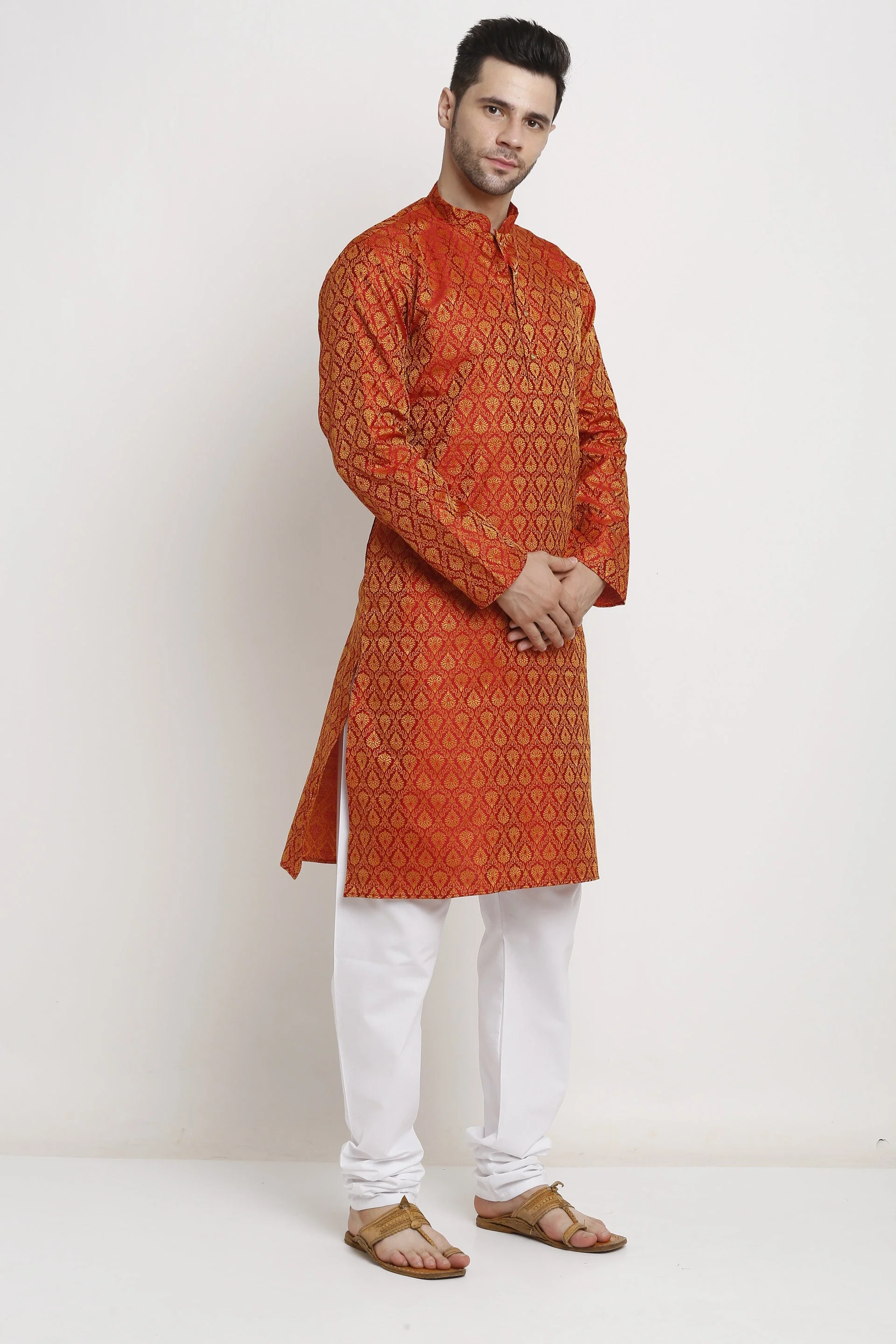 Jacquard Woven Design Paisley Kurta & White Pyjama Set - Image 27