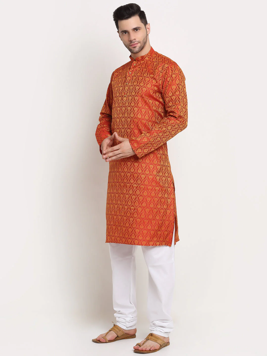 Jacquard Woven Design Paisley Kurta & White Pyjama Set - Image 28