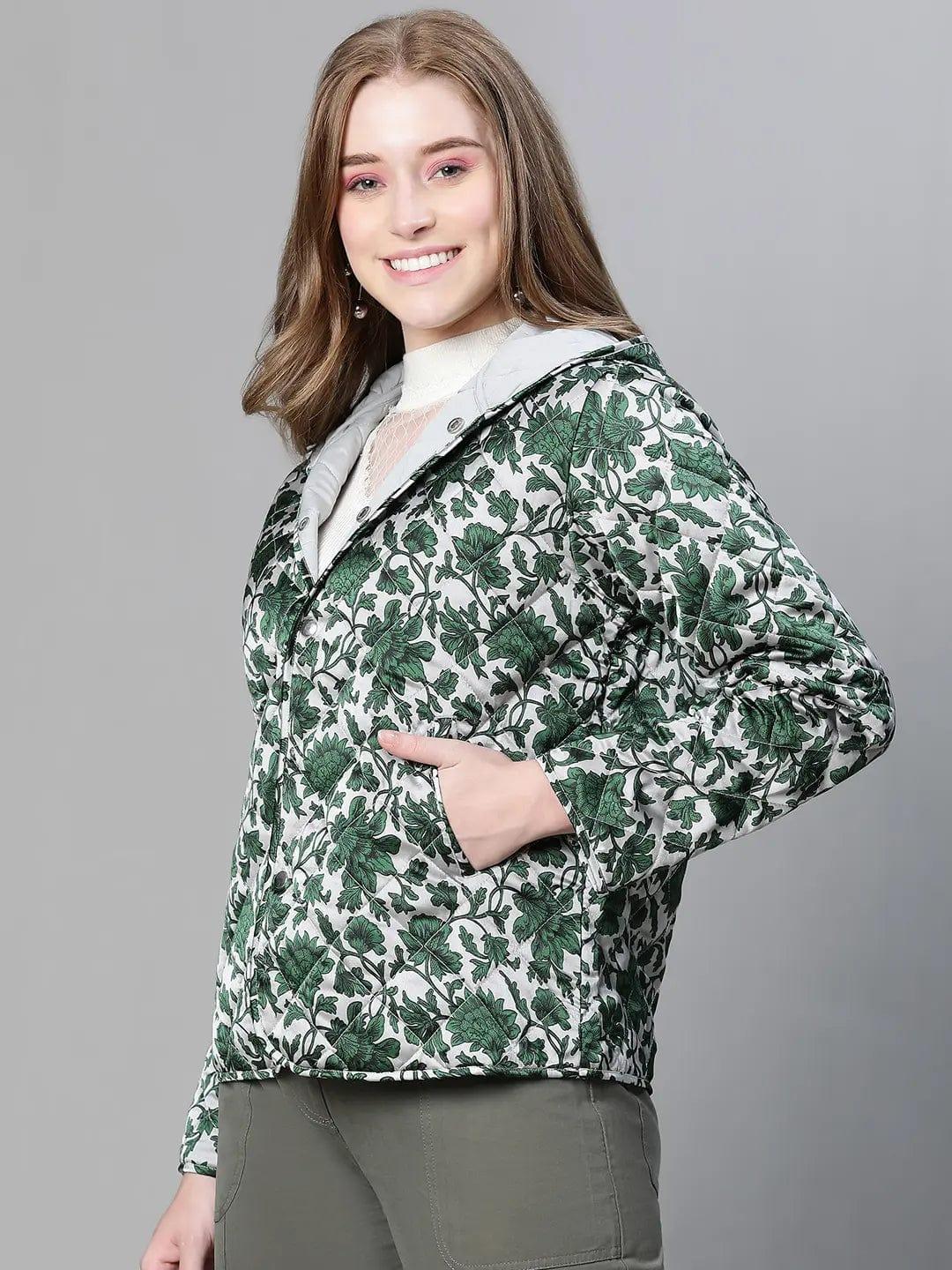 Jamboree Green Floral Print Women Winter Wear Jacket For Style - Image 3