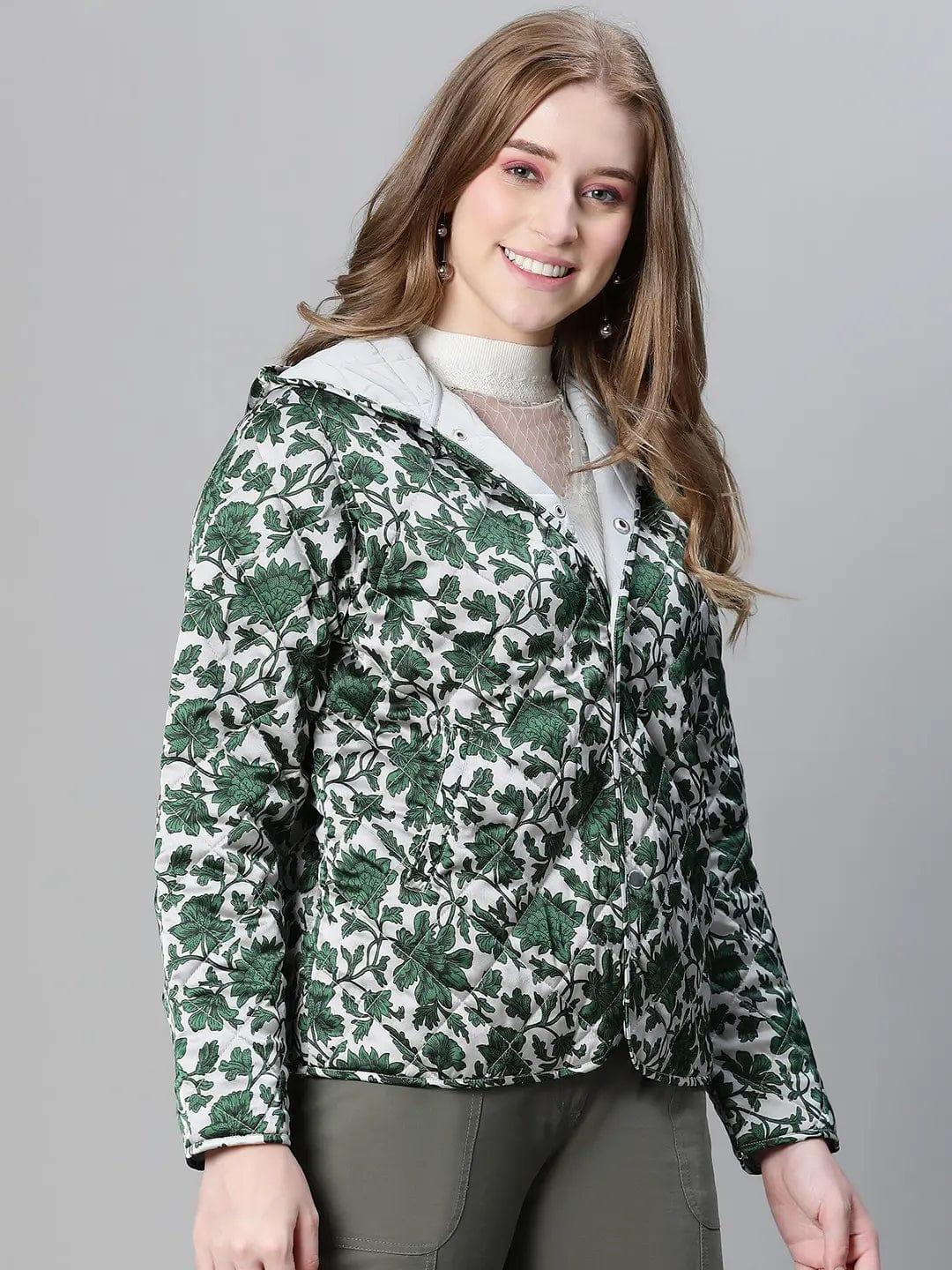 Jamboree Green Floral Print Women Winter Wear Jacket For Style - Image 4