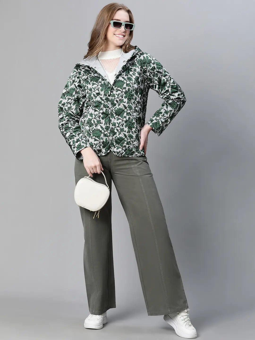 Jamboree Green Floral Print Women Winter Wear Jacket For Style - Image 8