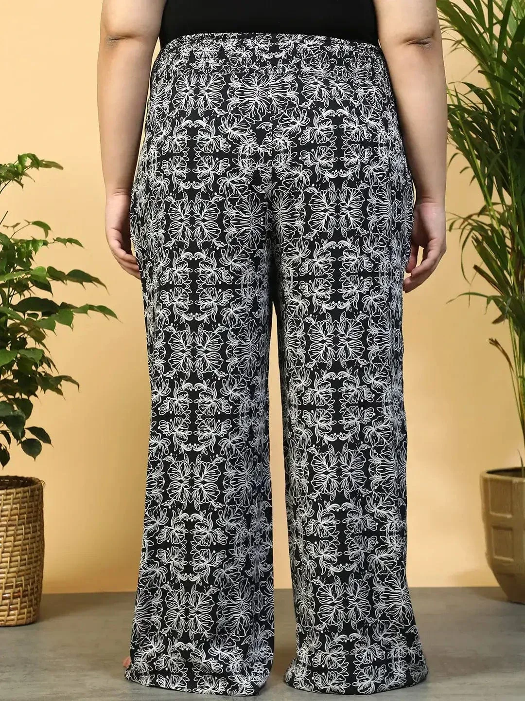 Jet Black Flared Elasticated Waist Plus Size Women Beachwear Pant - Image 5