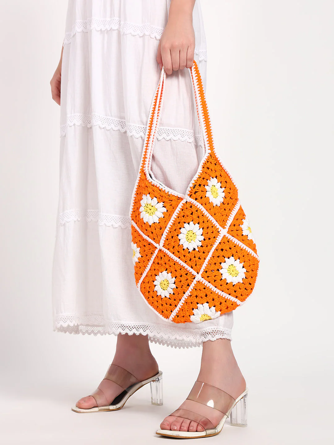 Johanna Handmade Crochet Bag - OrangeWhite - Image 2