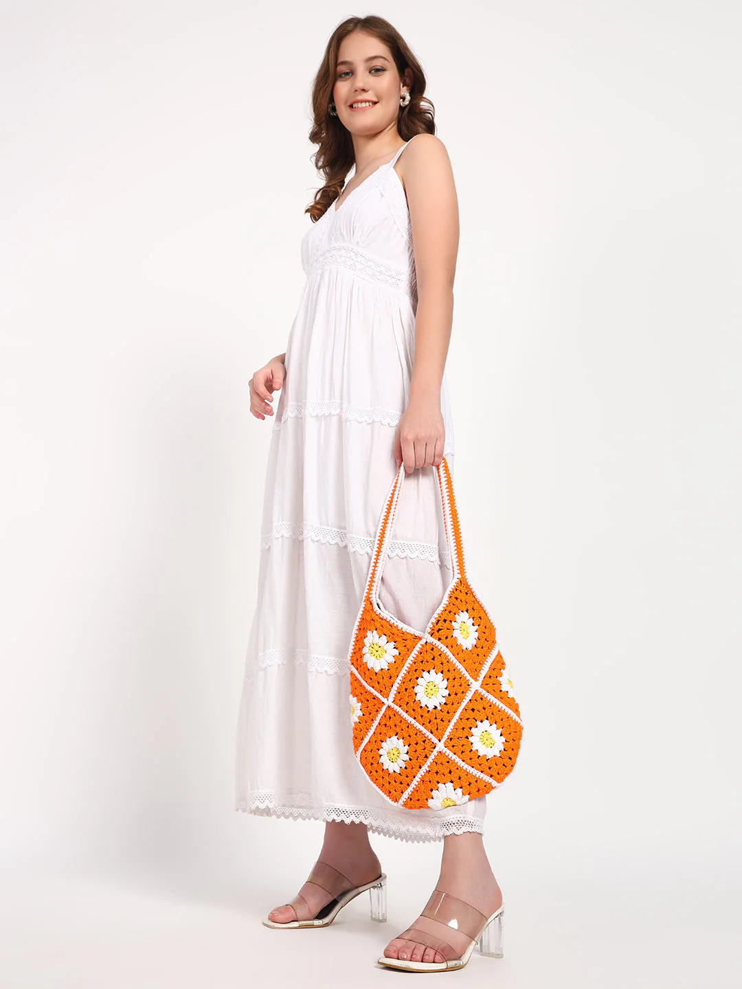 Johanna Handmade Crochet Bag - OrangeWhite - Image 6