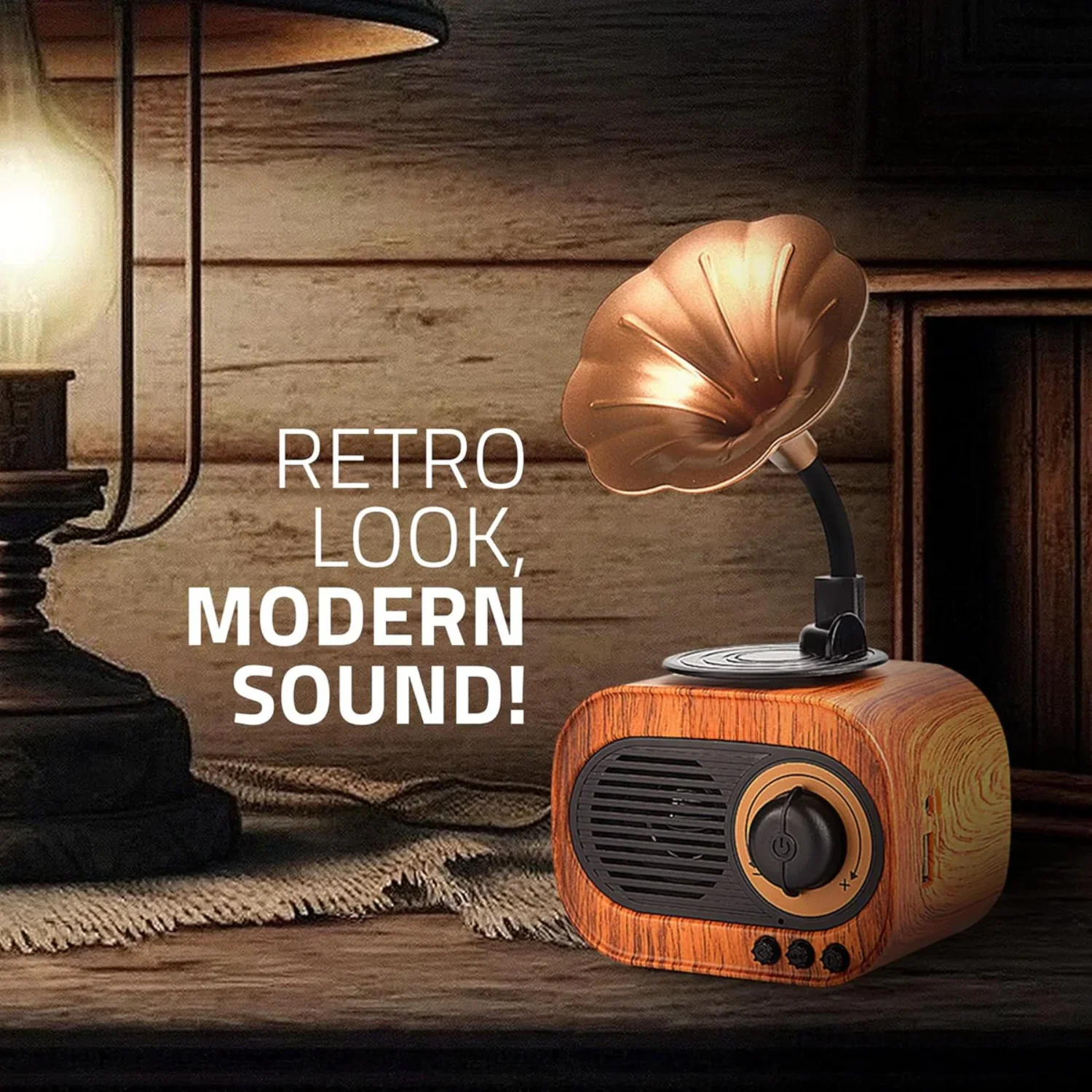 JukeMini: Retro Vinyl Bluetooth Speaker with Loud Sound, Physical Knob Control, FM Radio, USB & Aux, 5W Output, Vintage Design & Hands-Free Calling - Image 3
