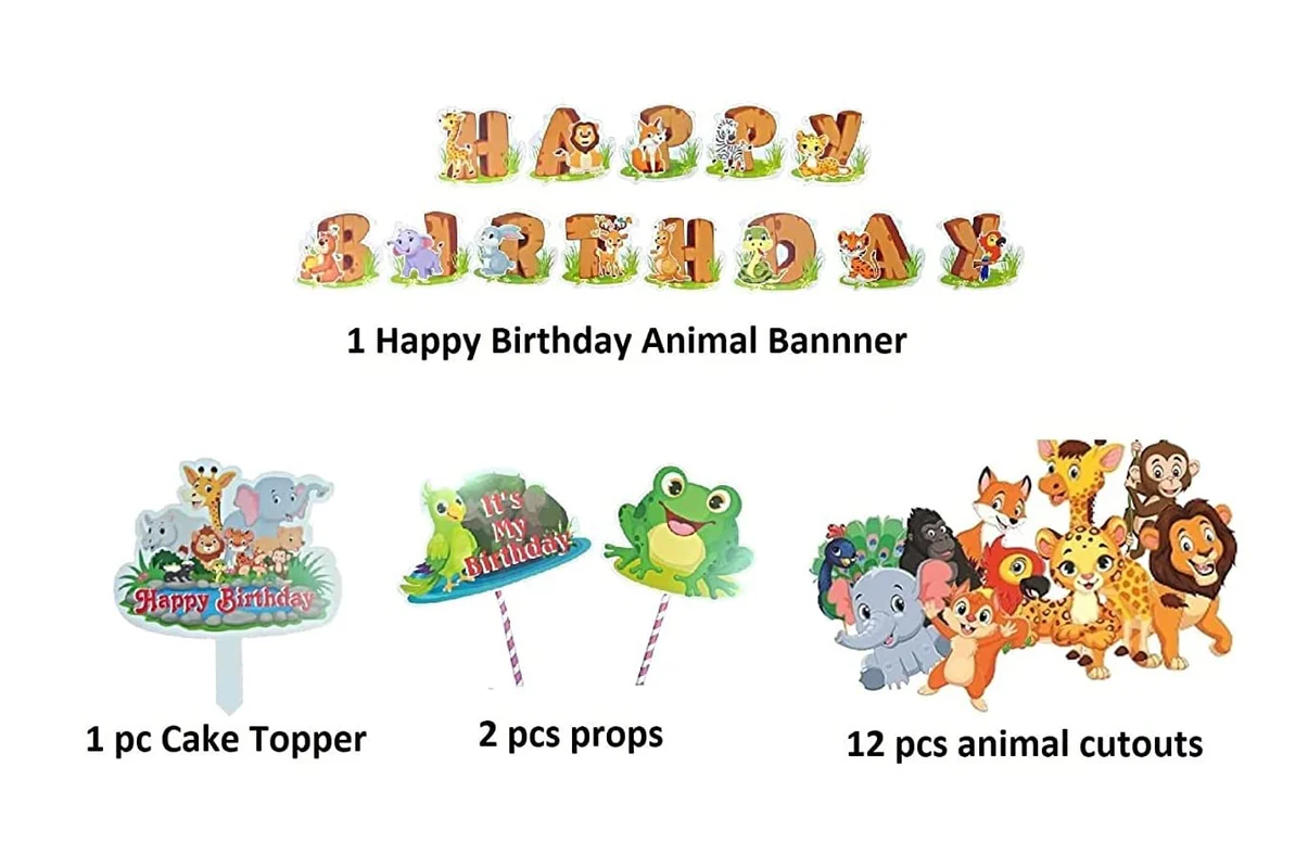 Jungle Safari Themed Set With Posters And Happy Birthday Banner, Cake Topper (Pack of 16) - Image 6