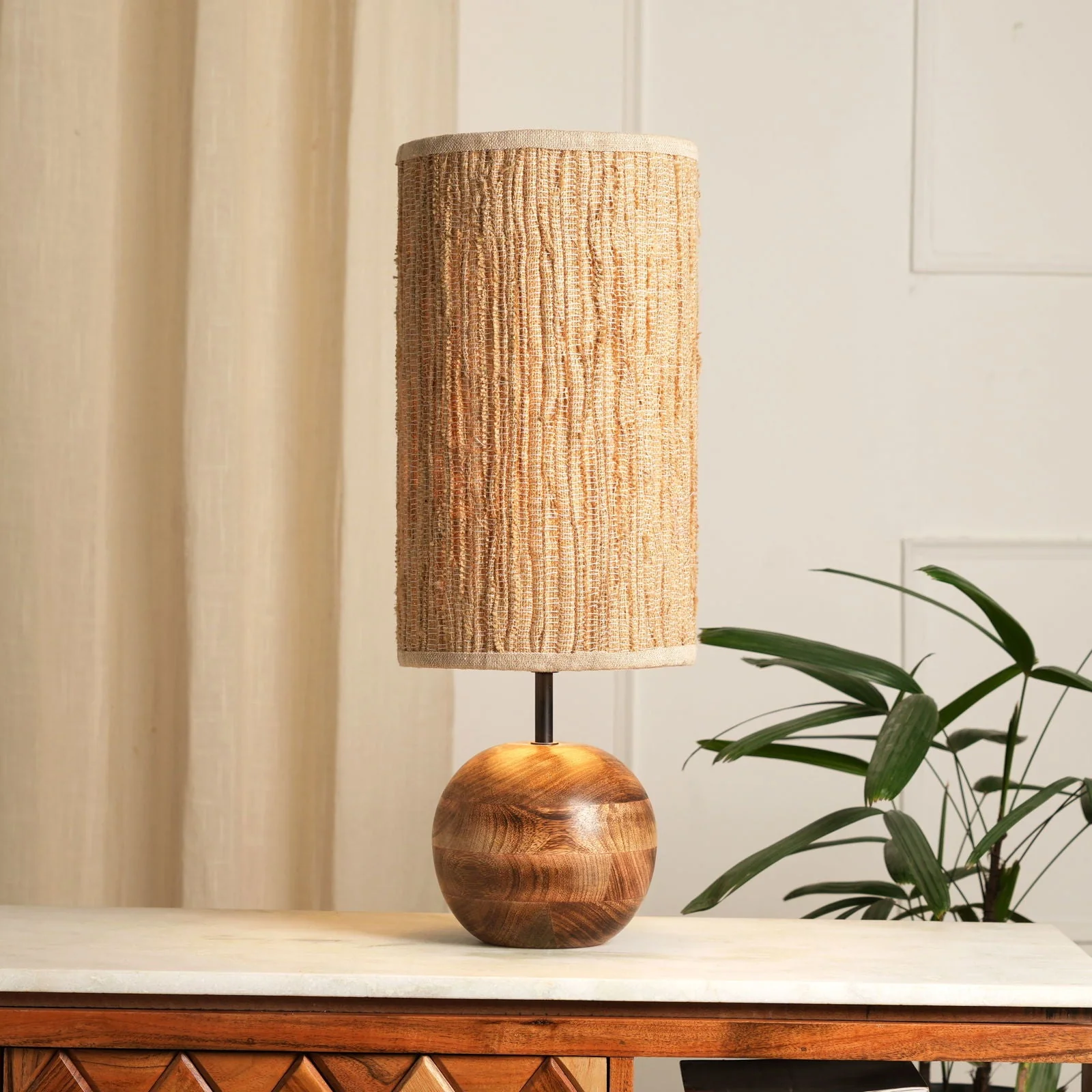 Jute Weave Lamp - Bohemian Inspired Design, Mango Wood Base, Handcrafted Lmpshade - Image 3