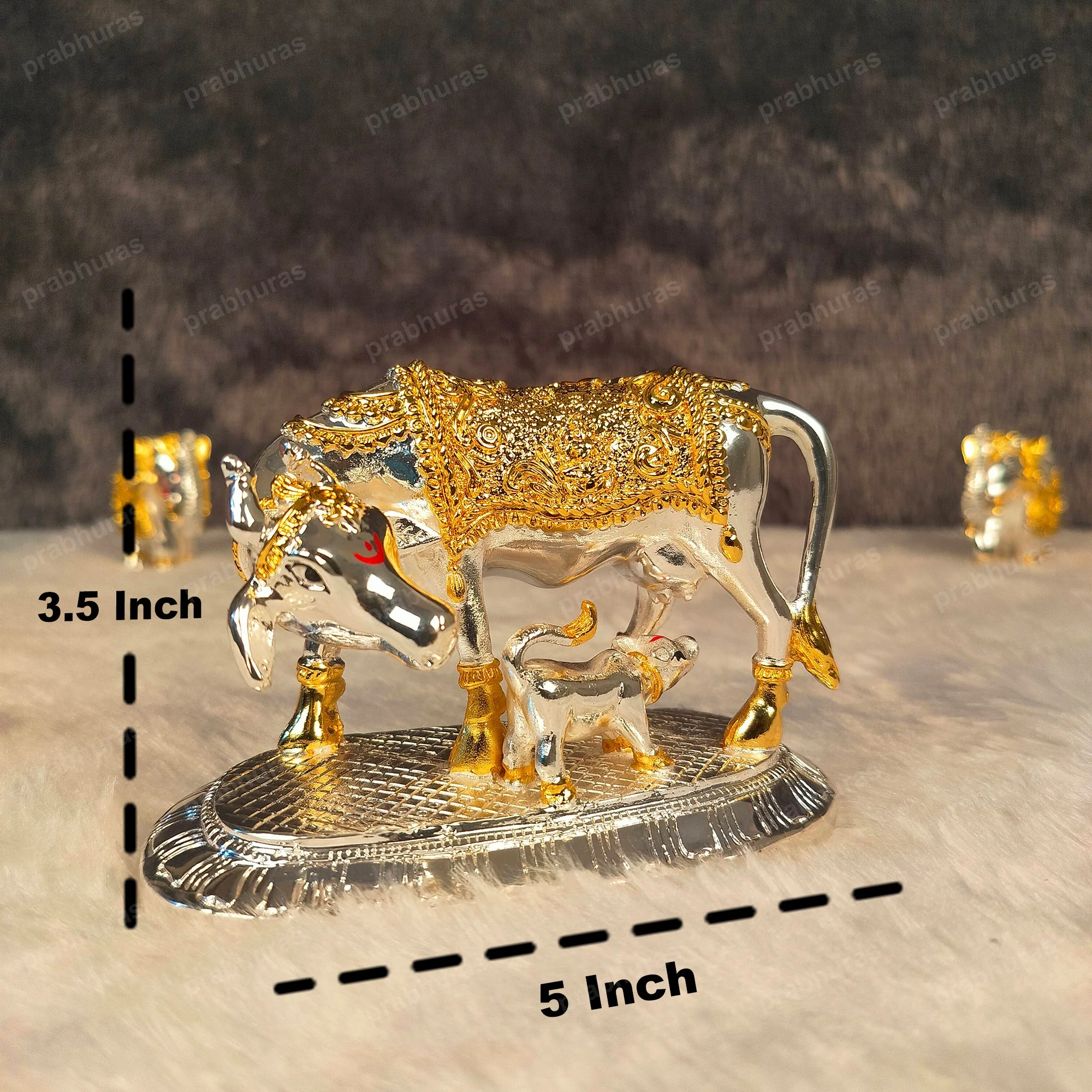Kamdhenu Cow and Calf Statue Gold And Silver Coated - Image 14