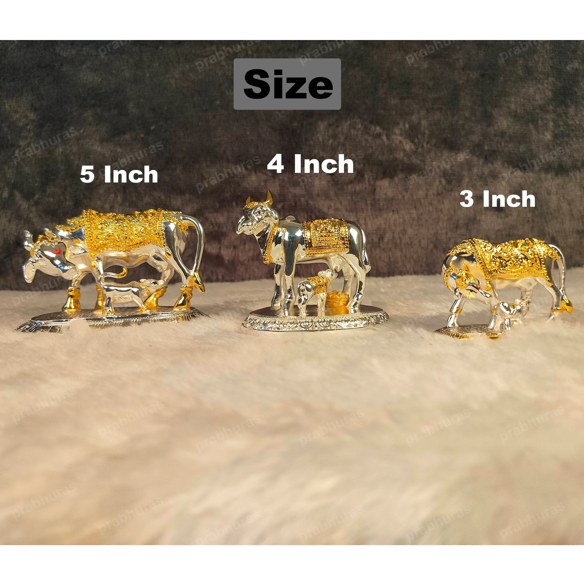 Kamdhenu Cow and Calf Statue Gold And Silver Coated - Image 16