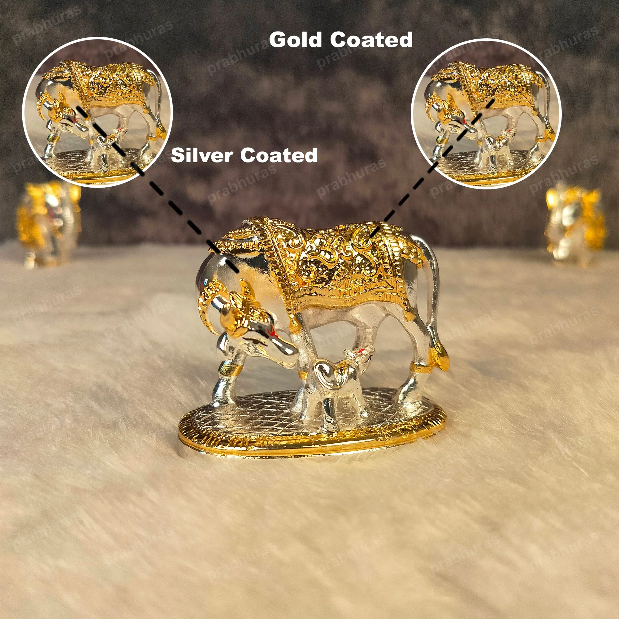 Kamdhenu Cow and Calf Statue Gold And Silver Coated - Image 5