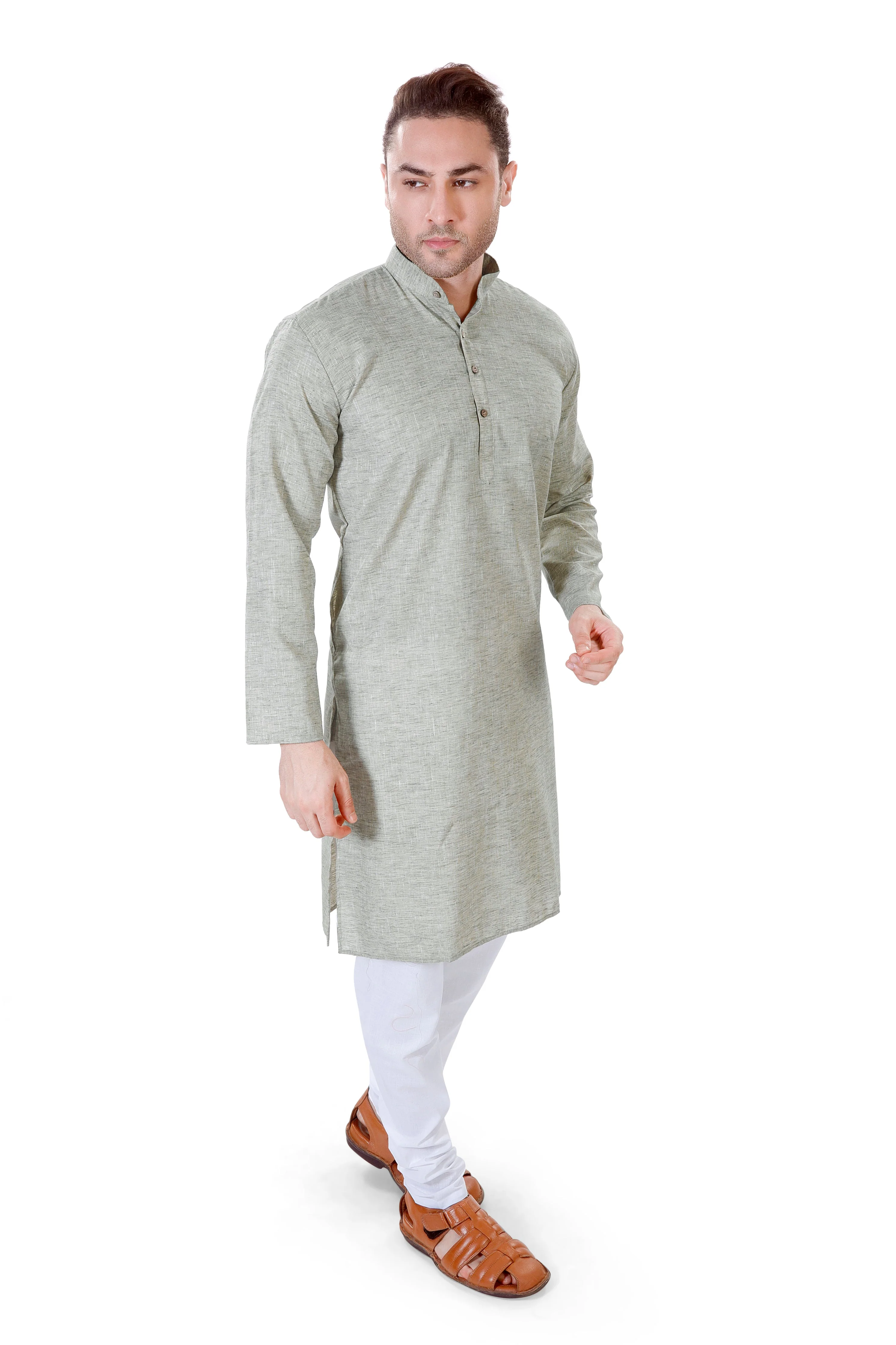 Khadi Cotton Kurta in Green - Image 2