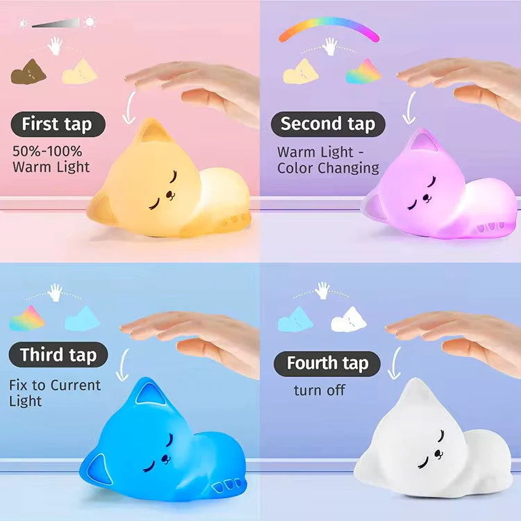 Kitty: Sleeping Cat Silicone Night Lamp with Rechargeable LED for Cozy Bedroom Ambience & Gifting - Image 5