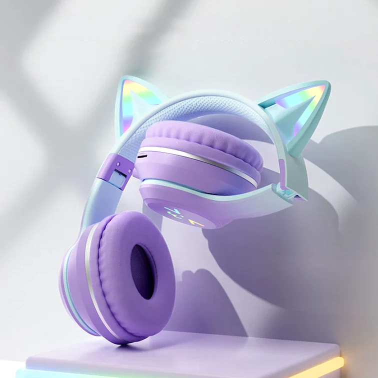 KittyHead: Wireless Cat Ear Headset with RGB LED Lights, Foldable Design headphone for PC, Tablet & Mobile - Image 5