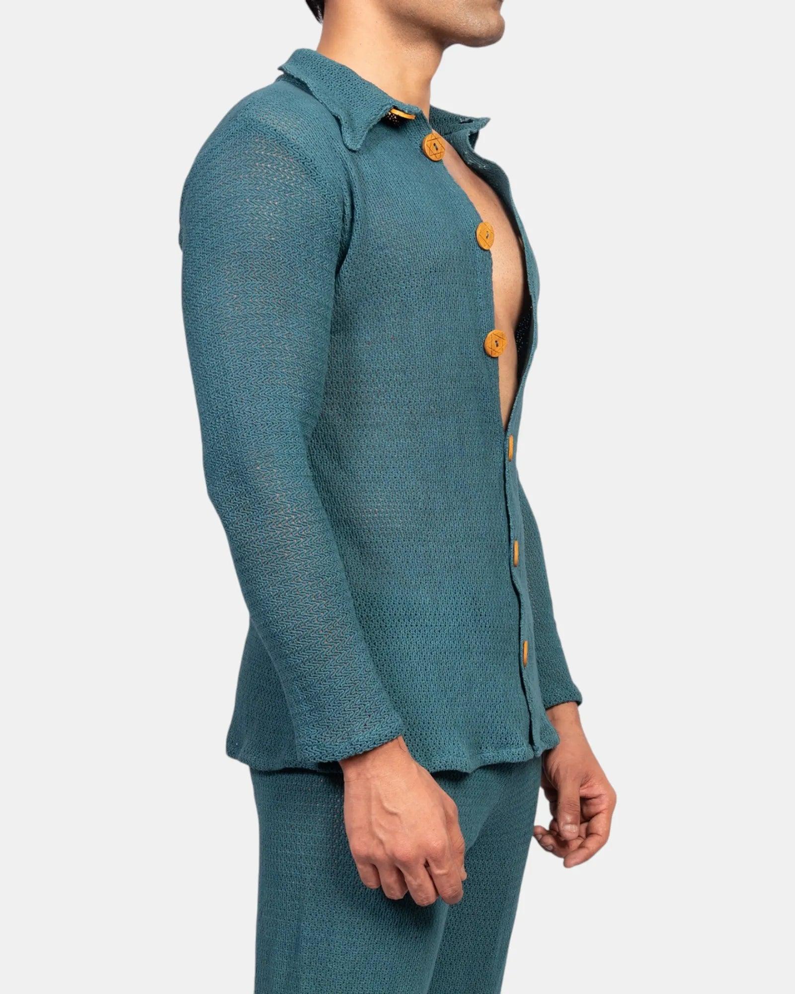 Knit Crochet Shirt /Teal Green - Image 3