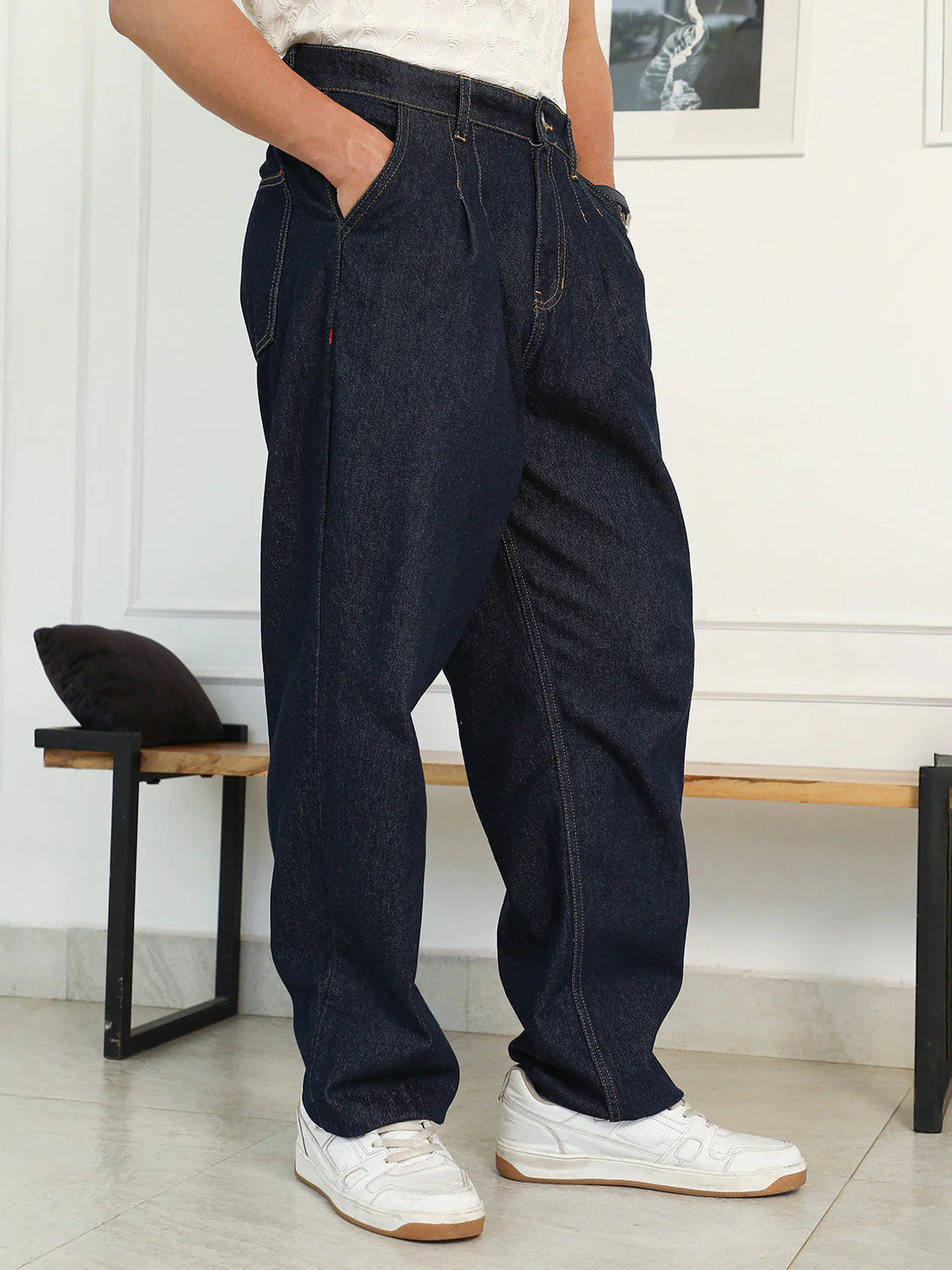 Known Dark-Wash Pleated Denim Jeans - Image 3