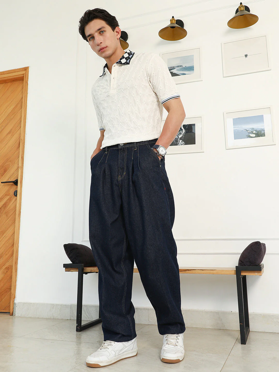 Known Dark-Wash Pleated Denim Jeans - Image 5