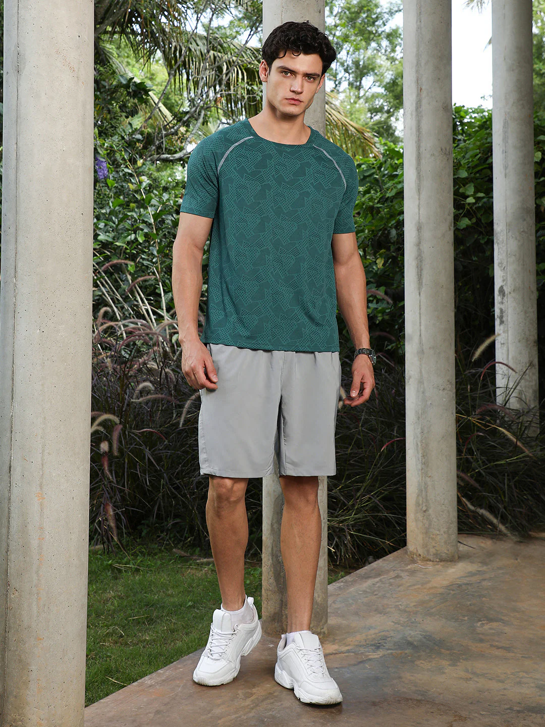 Known Emerald Green Abstract-Imprint Activewear T-Shirt - Image 5