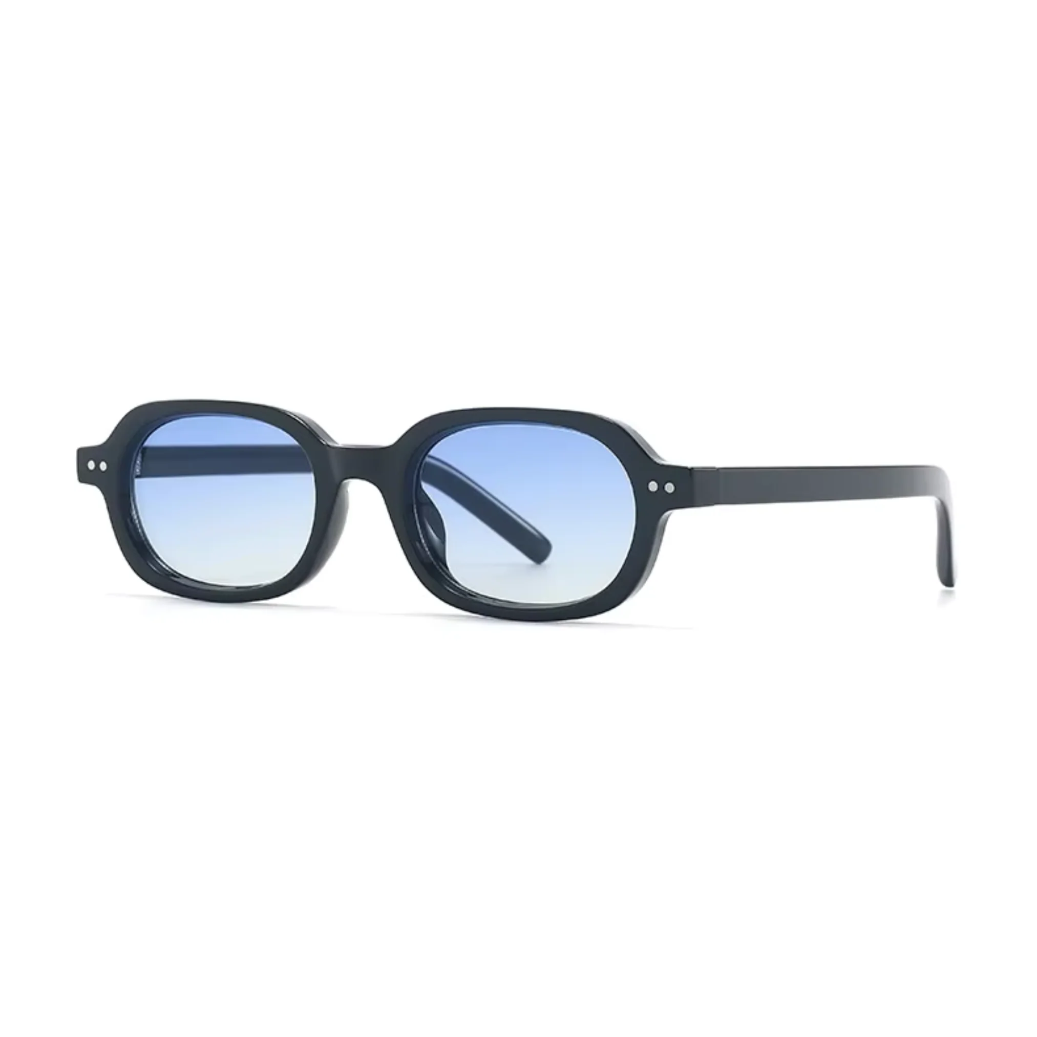 Korean V2 Black Blue Gradient Rectangle Sunglasses - Image 3