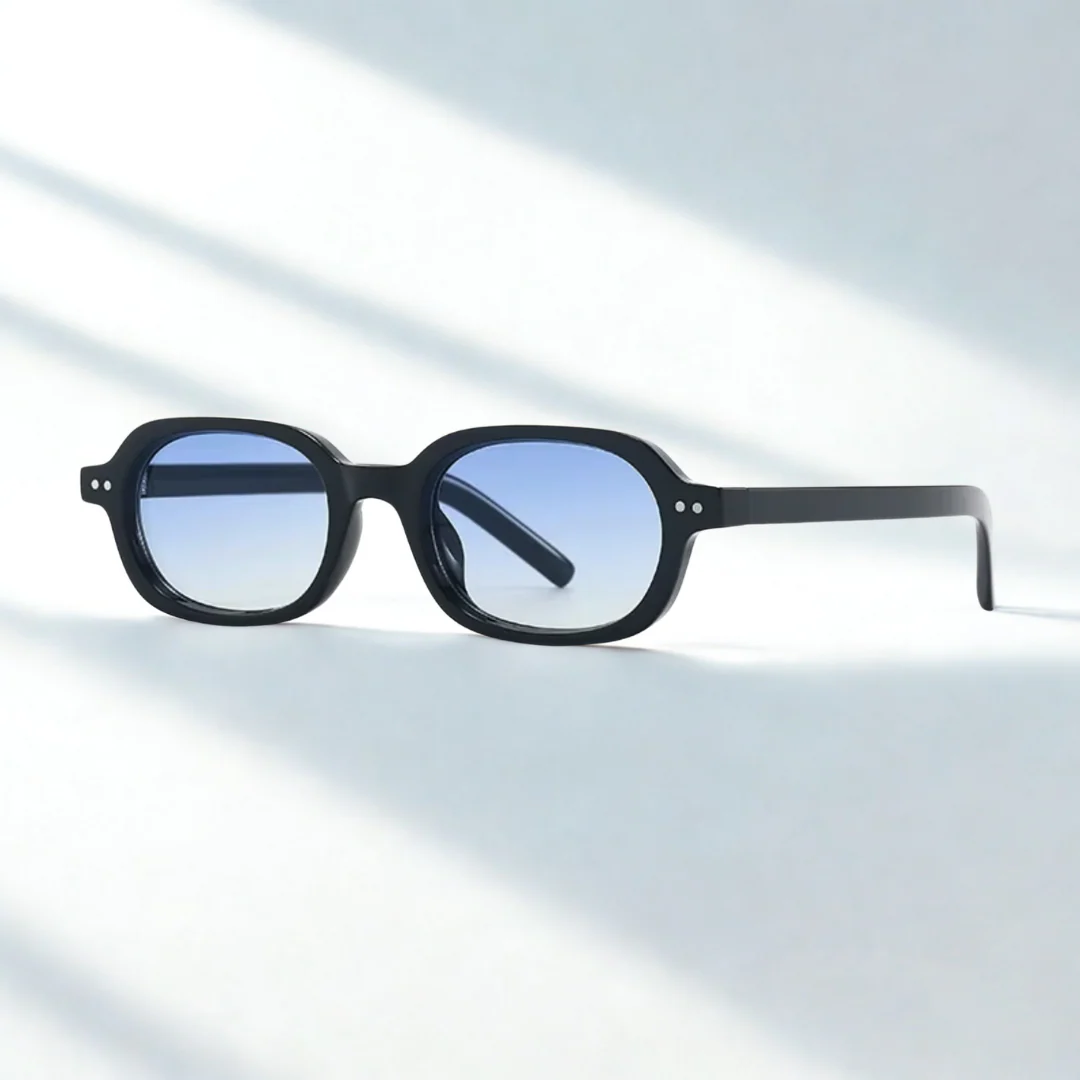 Korean V2 Black Blue Gradient Rectangle Sunglasses - Image 4