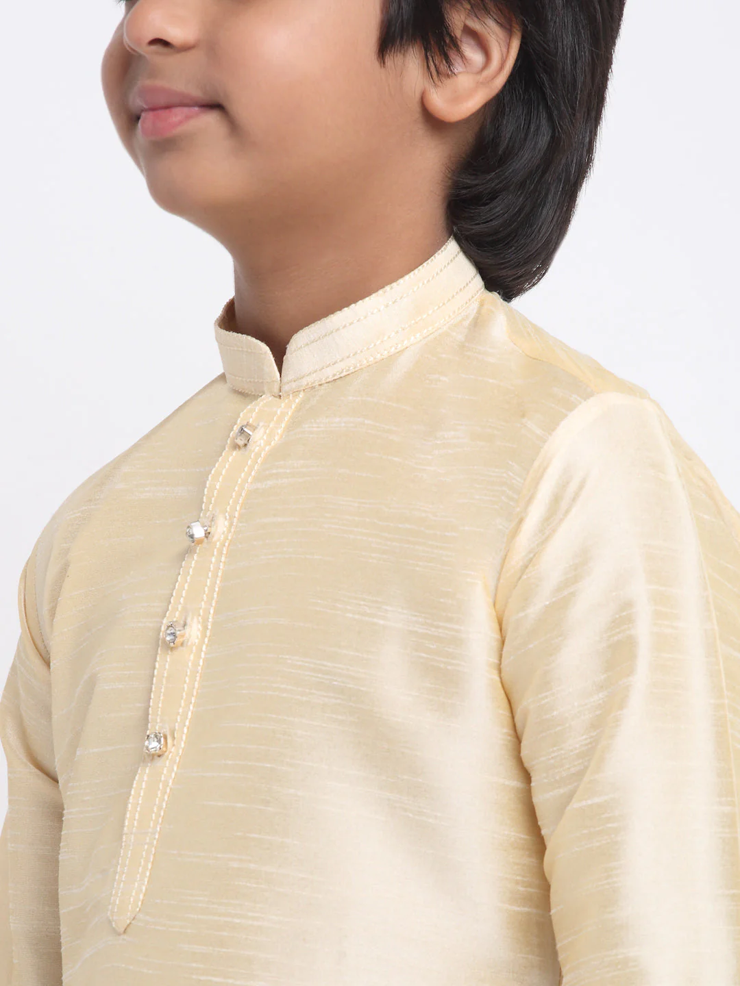 KRAFT INDIA Boy's Fawn Silk Blend Kurta and Churidar with Jacquard Peach Nehru Jacket - Image 7