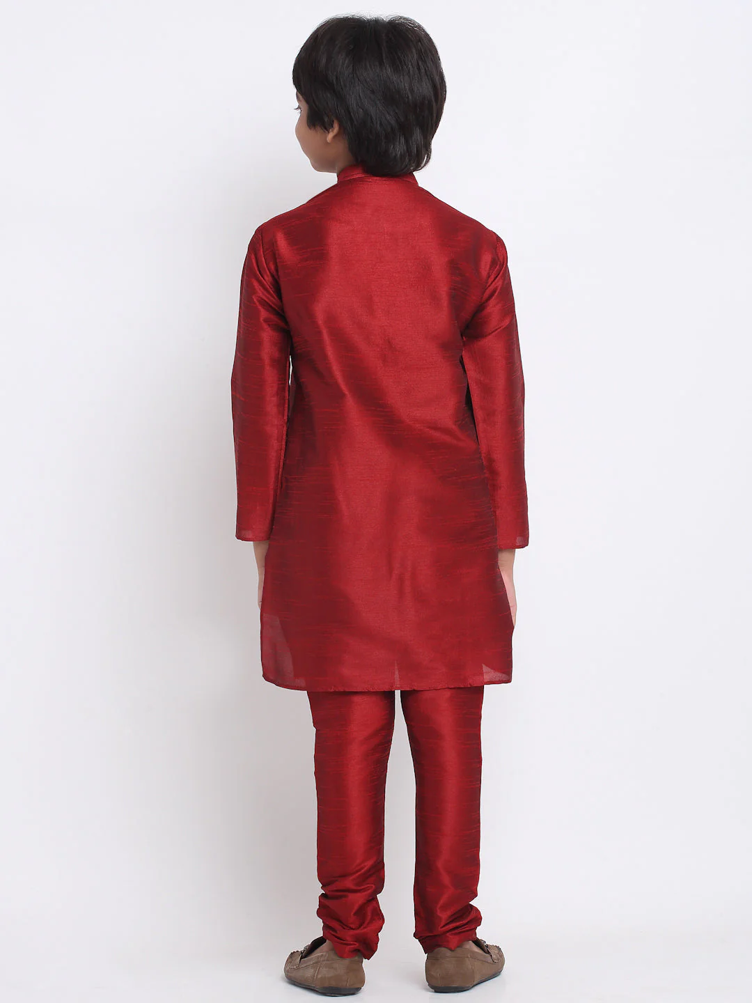 KRAFT INDIA Boys Maroon Silk Blend Kurta and Churidar with Jacquard Peach Nehru jacket - Image 9