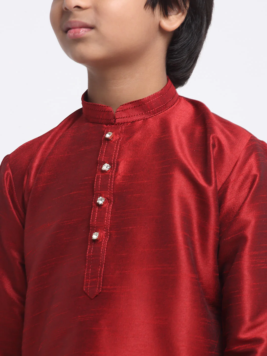 KRAFT INDIA Boys Maroon Silk Blend Kurta and Churidar with Jacquard Yellow Nehru jacket - Image 9