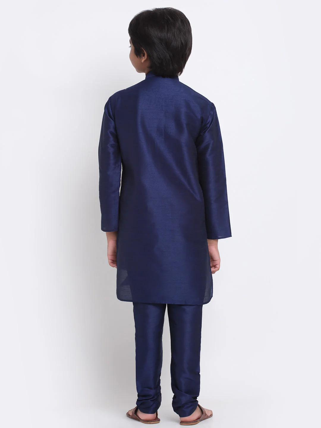KRAFT INDIA Boys Navy Blue Silk Blend Kurta and Churidar with Jacquard Red Nehru jacket - Image 8