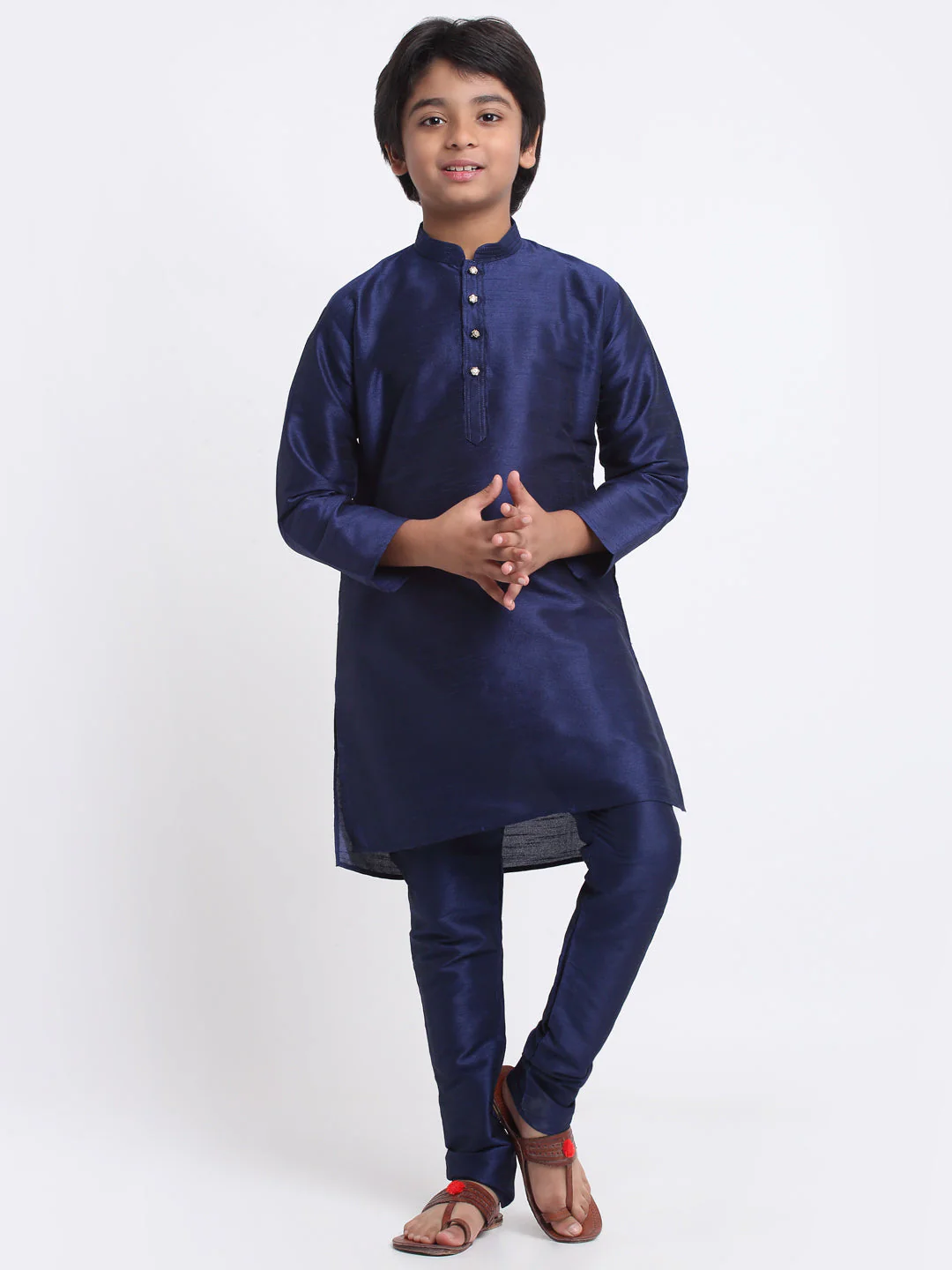 KRAFT INDIA Boys Navy Blue Silk Blend Kurta and Churidar with Jacquard Yellow Nehru jacket - Image 7