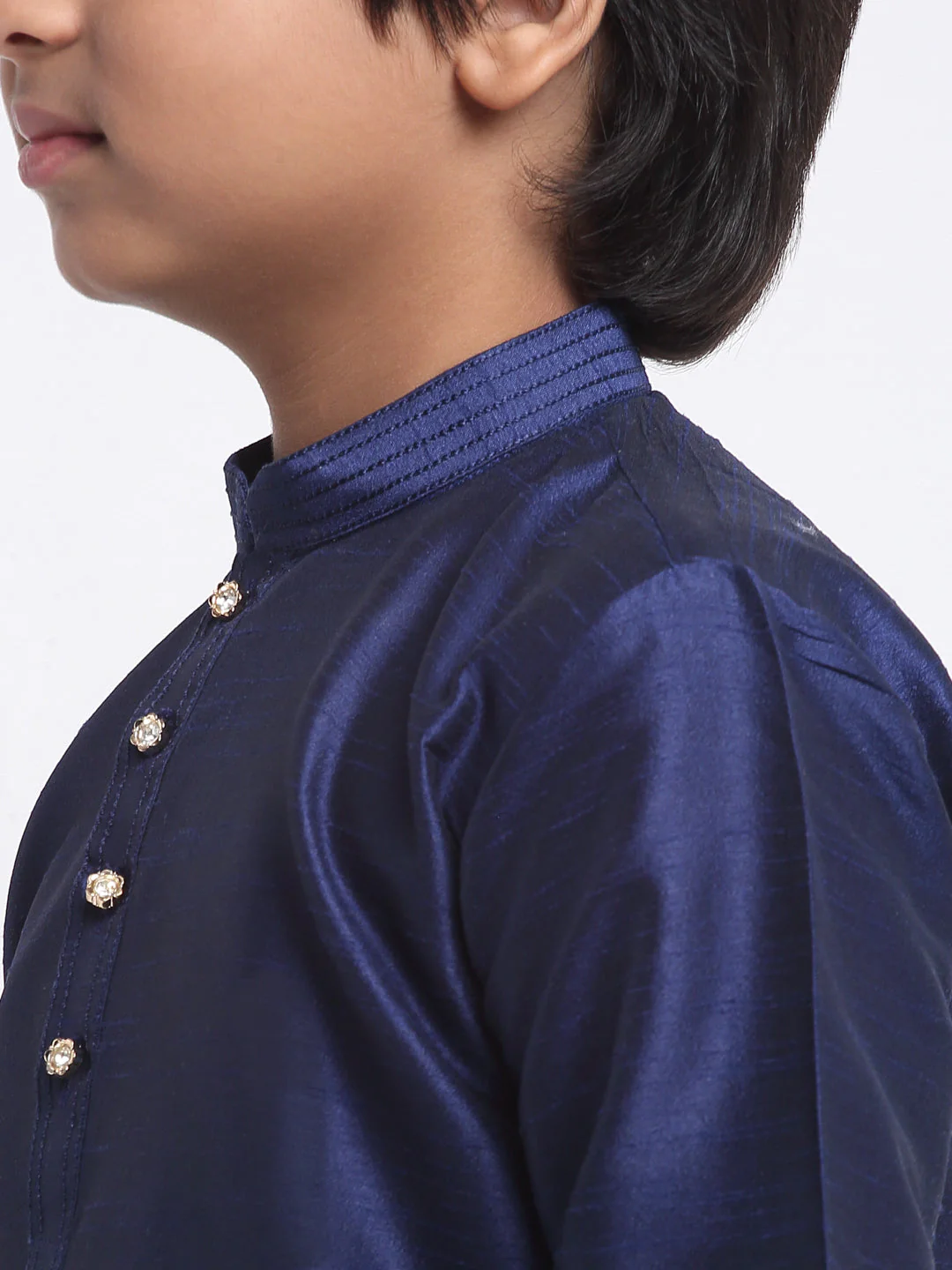 KRAFT INDIA Boys Navy Blue Silk Blend Kurta and Churidar with Jacquard Yellow Nehru jacket - Image 9