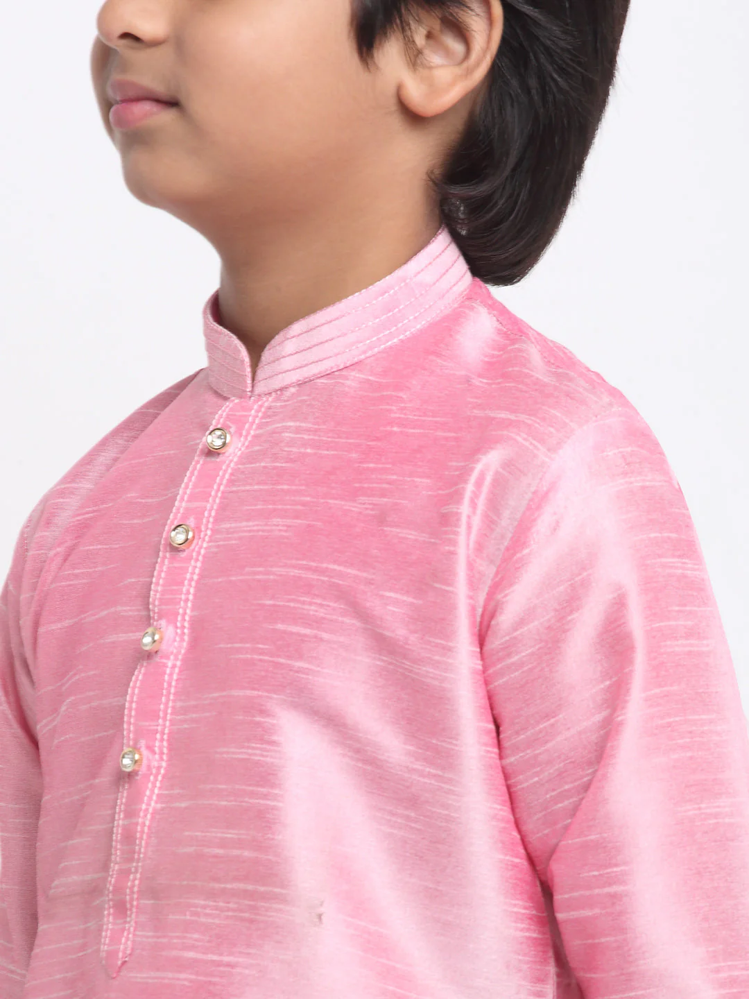 KRAFT INDIA Boys Pink Silk Blend Kurta and Churidar with Jacquard Purple Nehru jacket - Image 7