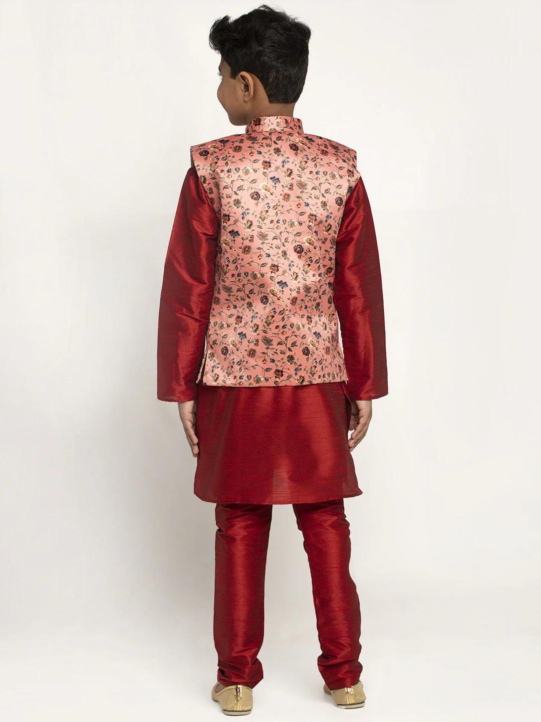 KRAFT INDIA Boys Silk Kurta with Churidar & Satin Printed Nehru jacket Set (MAROON) - Image 23