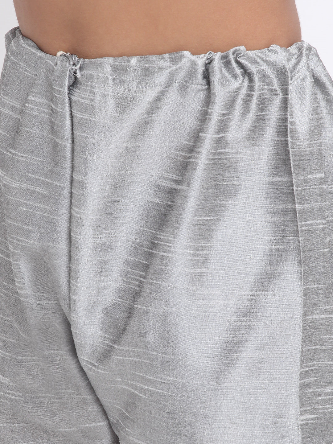 KRAFT INDIA Boys Silver Silk Blend Kurta and Churidar with Jacquard Green Nehru jacket - Image 8