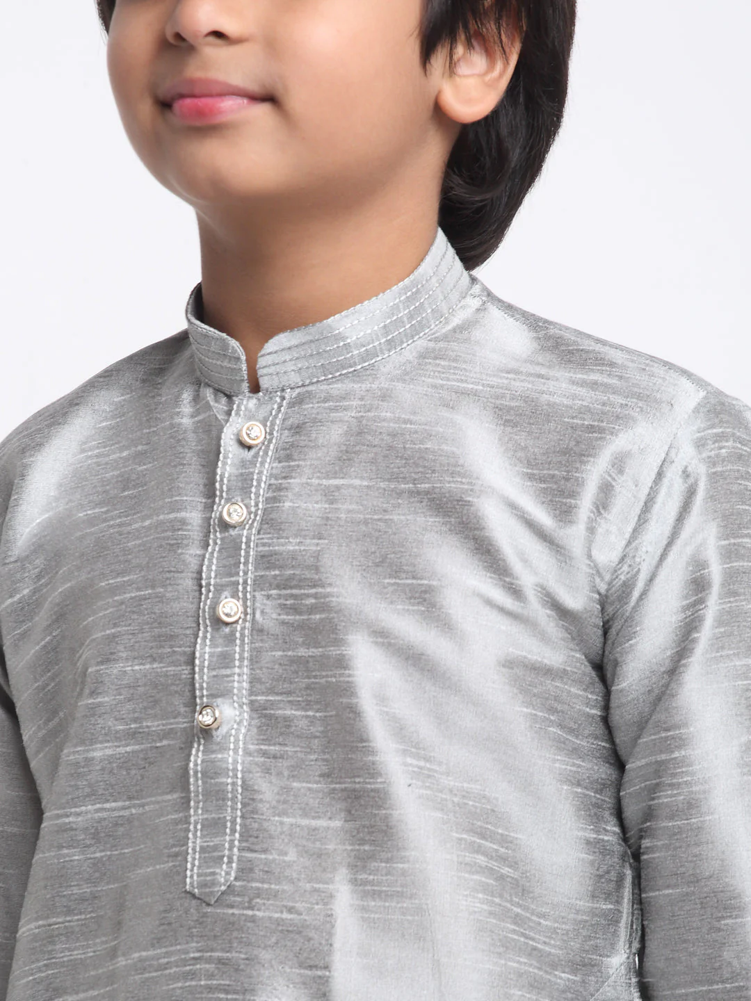 KRAFT INDIA Boys Silver Silk Blend Kurta and Churidar with Jacquard Purple Nehru jacket - Image 7