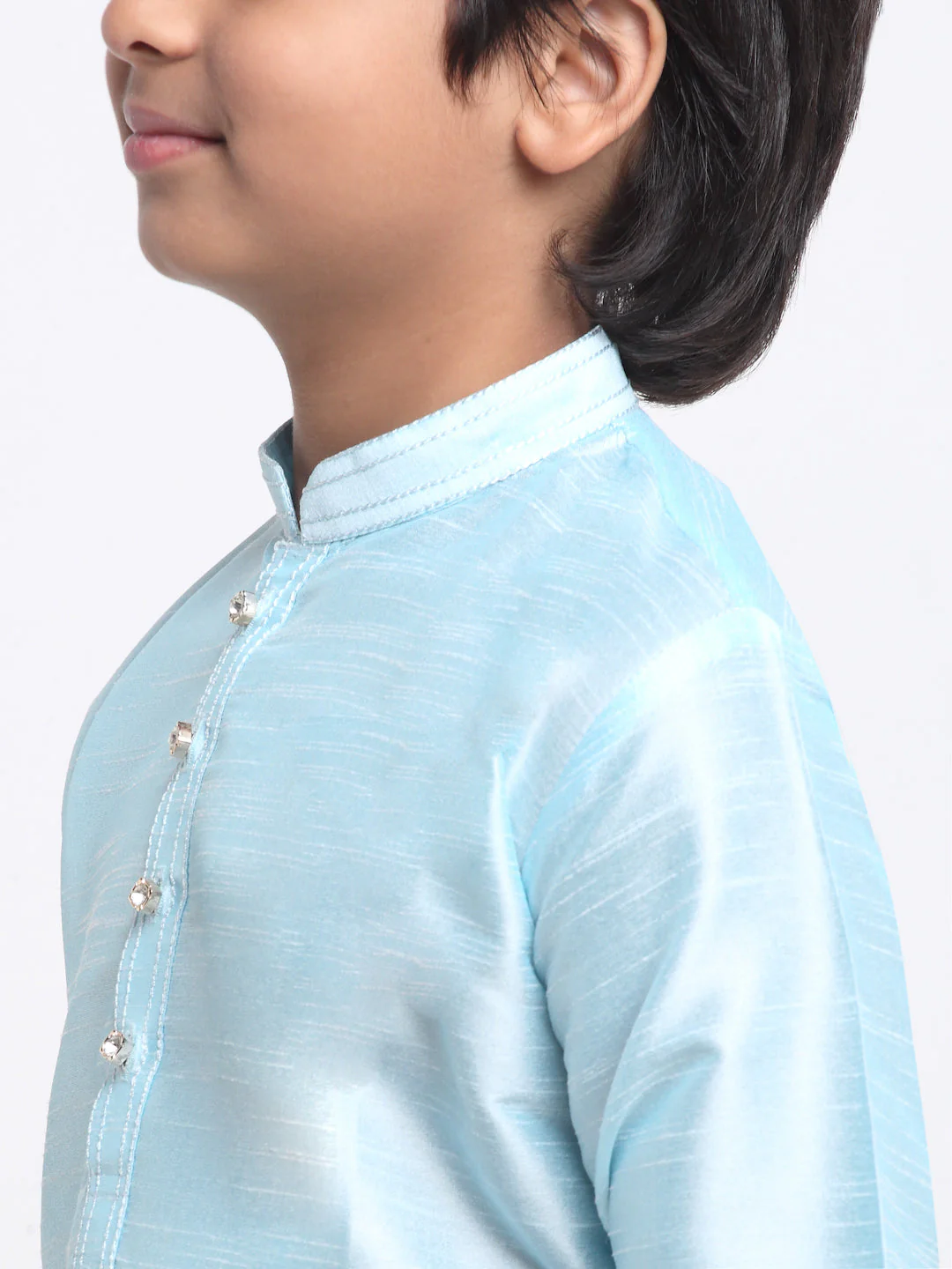 KRAFT INDIA Boys Sky Blue Silk Blend Kurta and Churidar with Jacquard Blue Nehru Jacket - Image 7