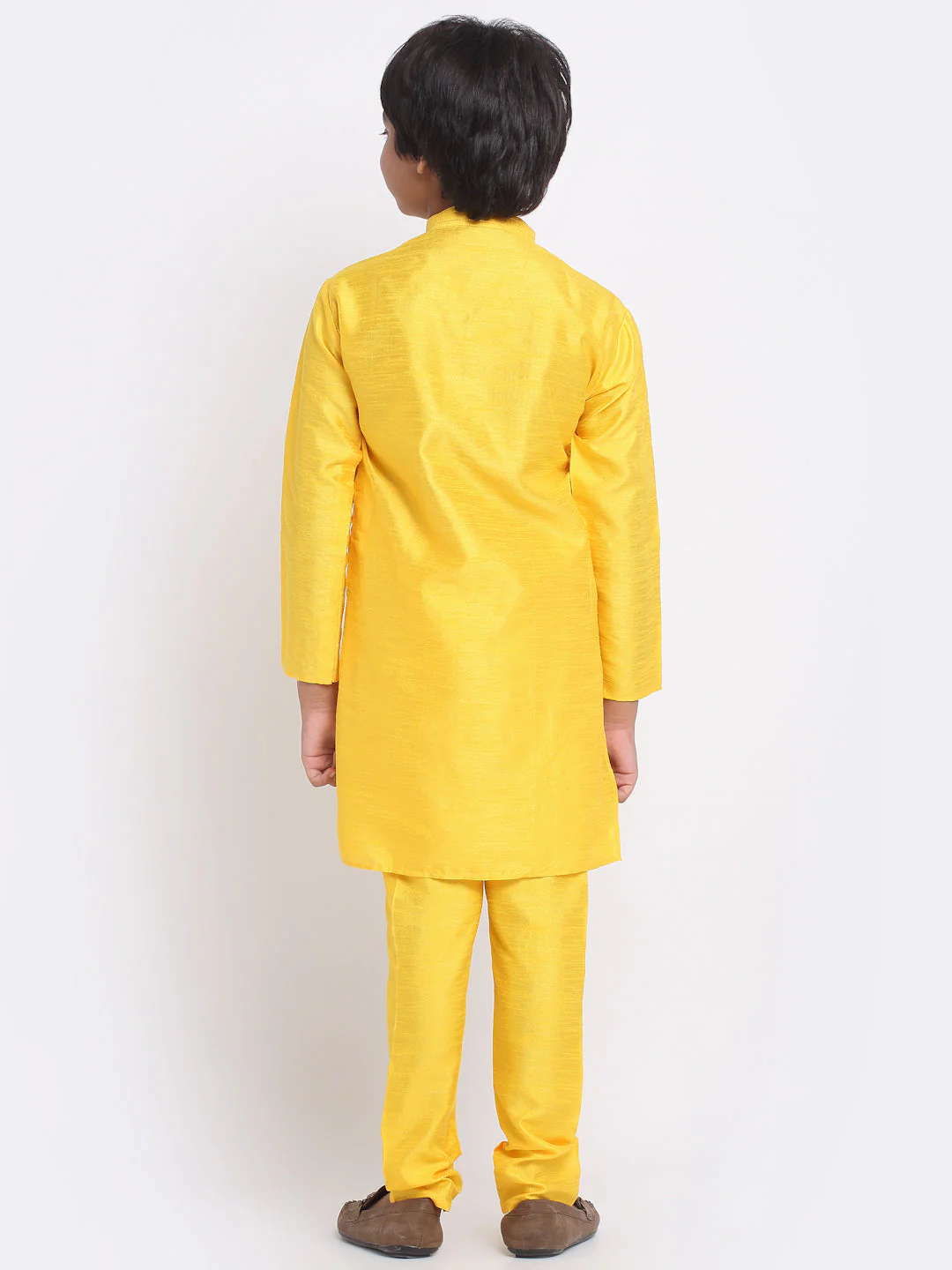 KRAFT INDIA Boys Yellow Silk Blend Kurta and Churidar with Jacquard Purple Nehru jacket - Image 8