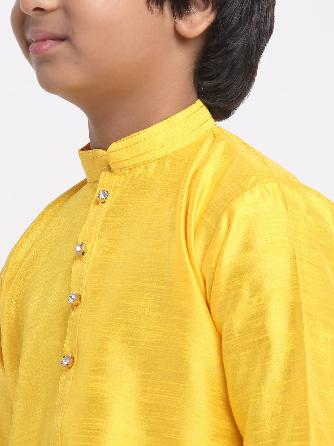 KRAFT INDIA Boys Yellow Silk Blend Kurta and Churidar with Jacquard Yellow Nehru jacket - Image 9