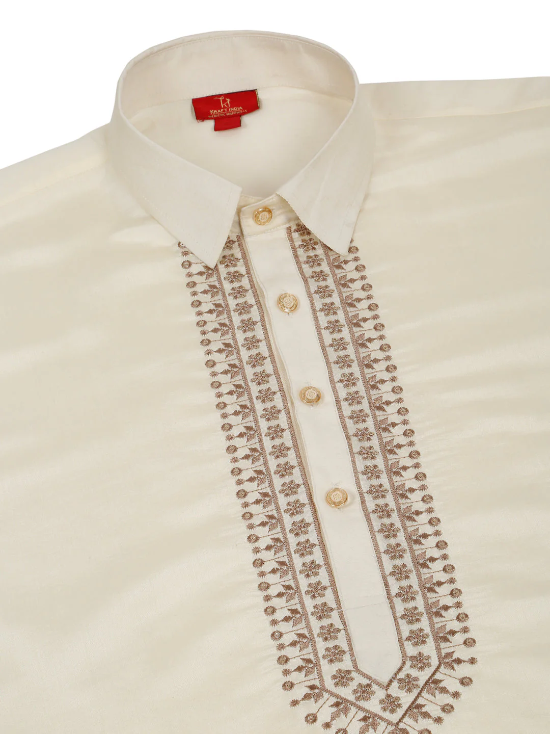 KRAFT INDIA Luxe Print Cotton Silk Yoke Design Kurta With Beige Elastic Waistband Salwar Set - Image 17