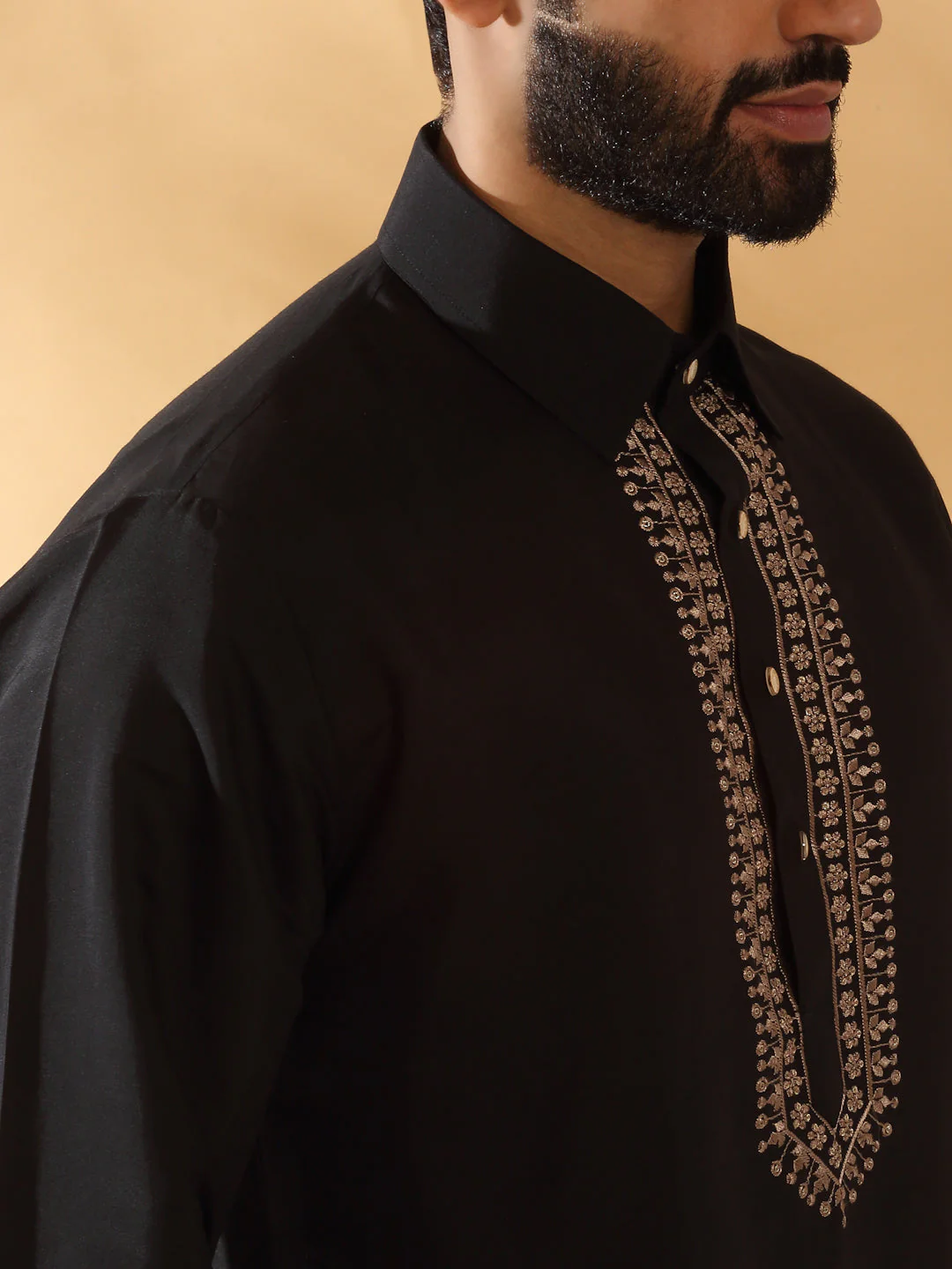 KRAFT INDIA Luxe Print Cotton Silk Yoke Design Kurta With Beige Elastic Waistband Salwar Set - Image 3