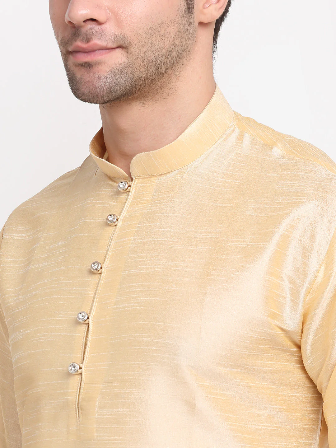 KRAFT INDIA Men Beige Kurta Churidar With Satin Floral Printed Nehru Jacket - Image 20