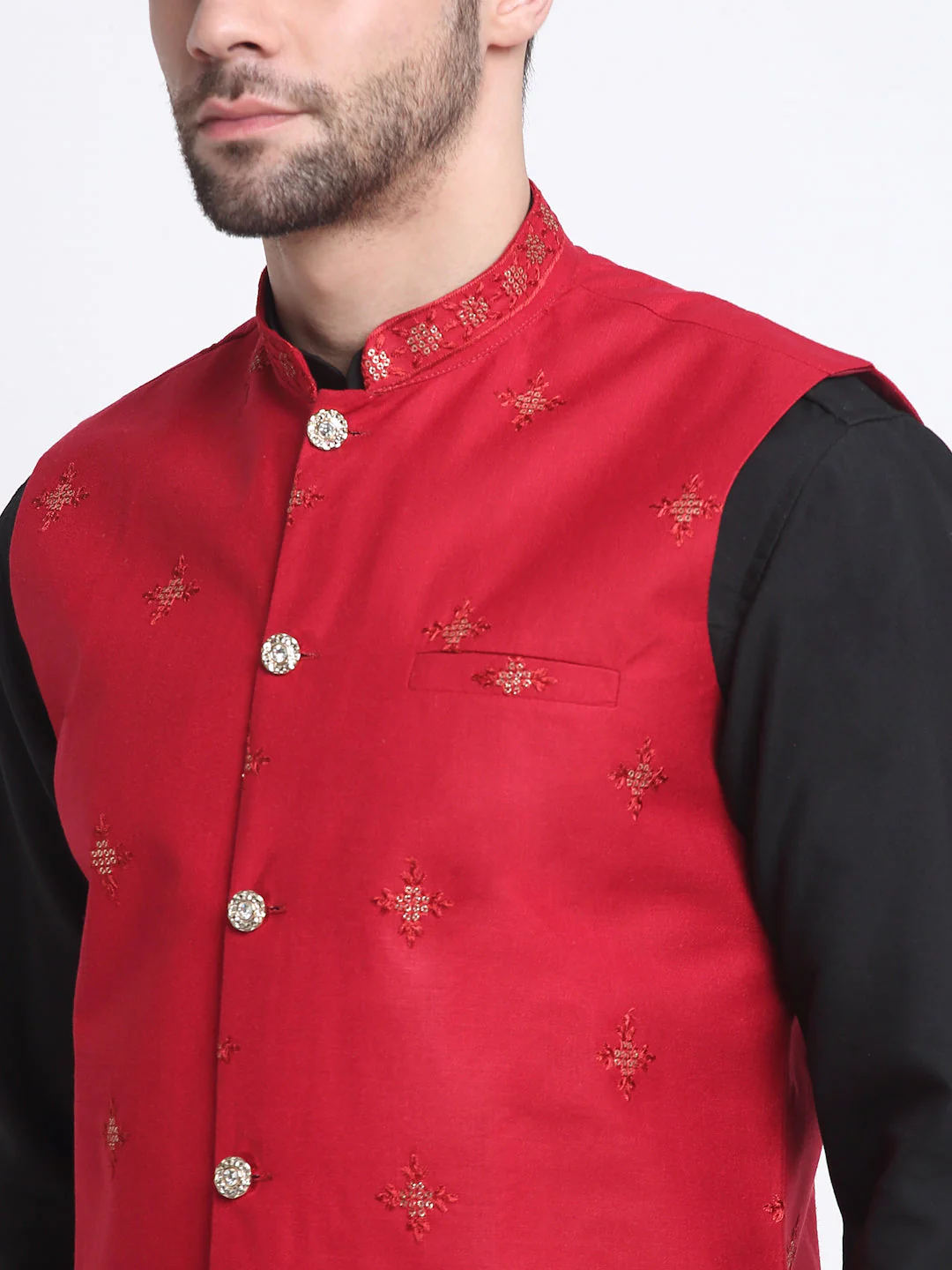 KRAFT INDIA Men Cotton Black Pathani Kurta & Salwar With Embroided Sequenced Nehru Jacket - Image 22