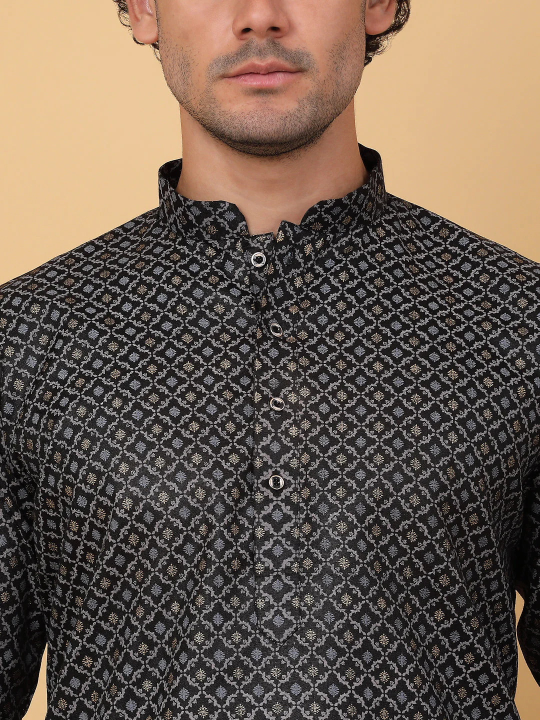 KRAFT INDIA Men Cotton Floral Printed Knee Length Kurta Only - Image 3