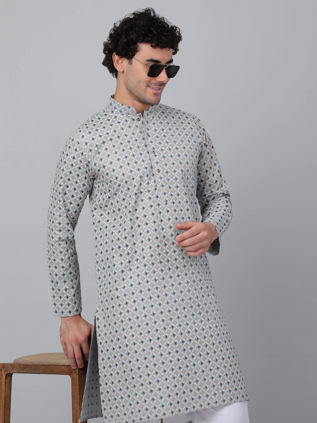 KRAFT INDIA Men Cotton Floral Printed Knee Length Kurta Only - Image 8