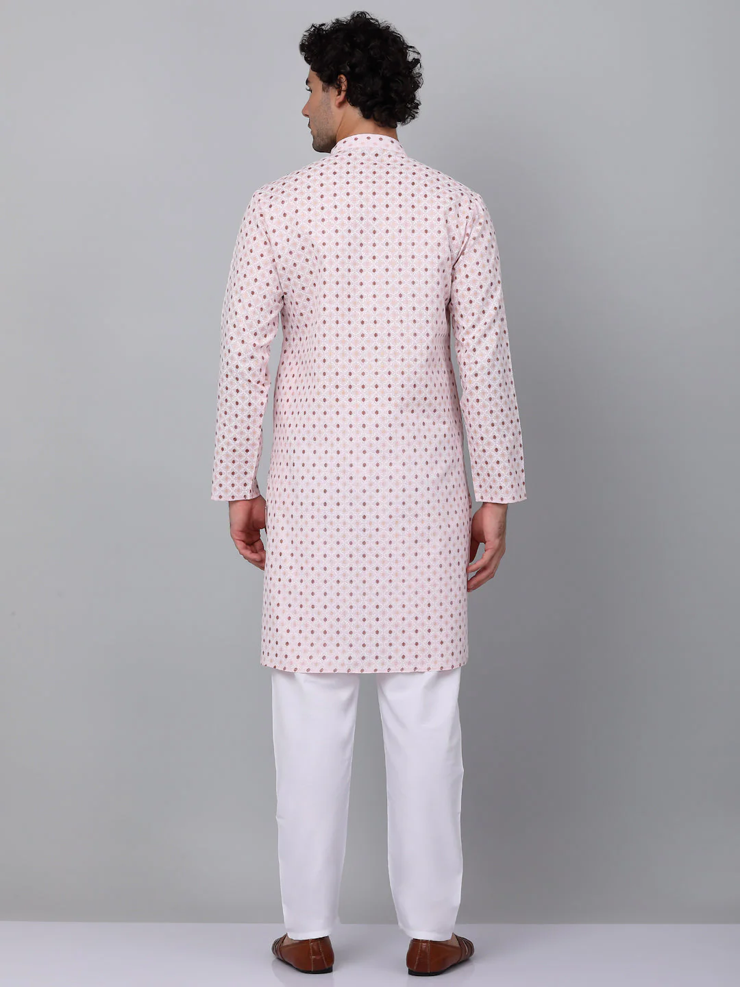 KRAFT INDIA Men Cotton Floral Printed Knee Length Kurta With White Elastic Waistband Pyjama Set - Image 12