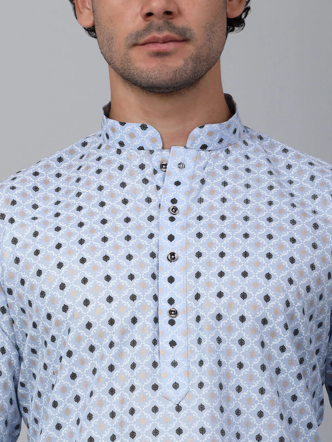 KRAFT INDIA Men Cotton Floral Printed Knee Length Kurta With White Elastic Waistband Pyjama Set - Image 23