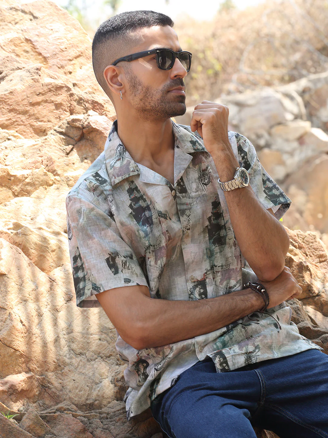 KRAFT INDIA Men Cotton Linen Cuban Collar Abstract Printed Casual Shirt - Image 20