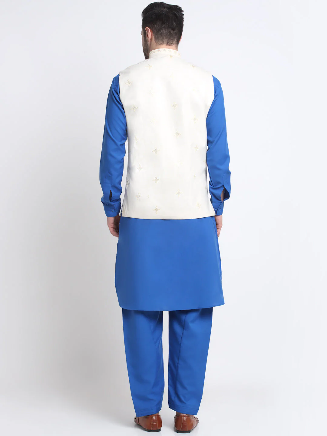 KRAFT INDIA Men Cotton Royal Blue Pathani Kurta & Salwar With Embroided Sequenced Nehru Jacket - Image 29