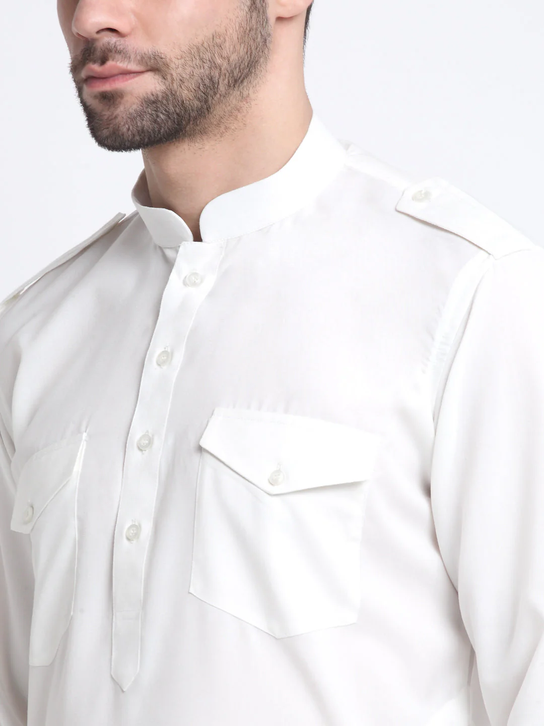 KRAFT INDIA Men Cotton White Pathani Kurta & Salwar With Embroided Sequenced Nehru Jacket - Image 26