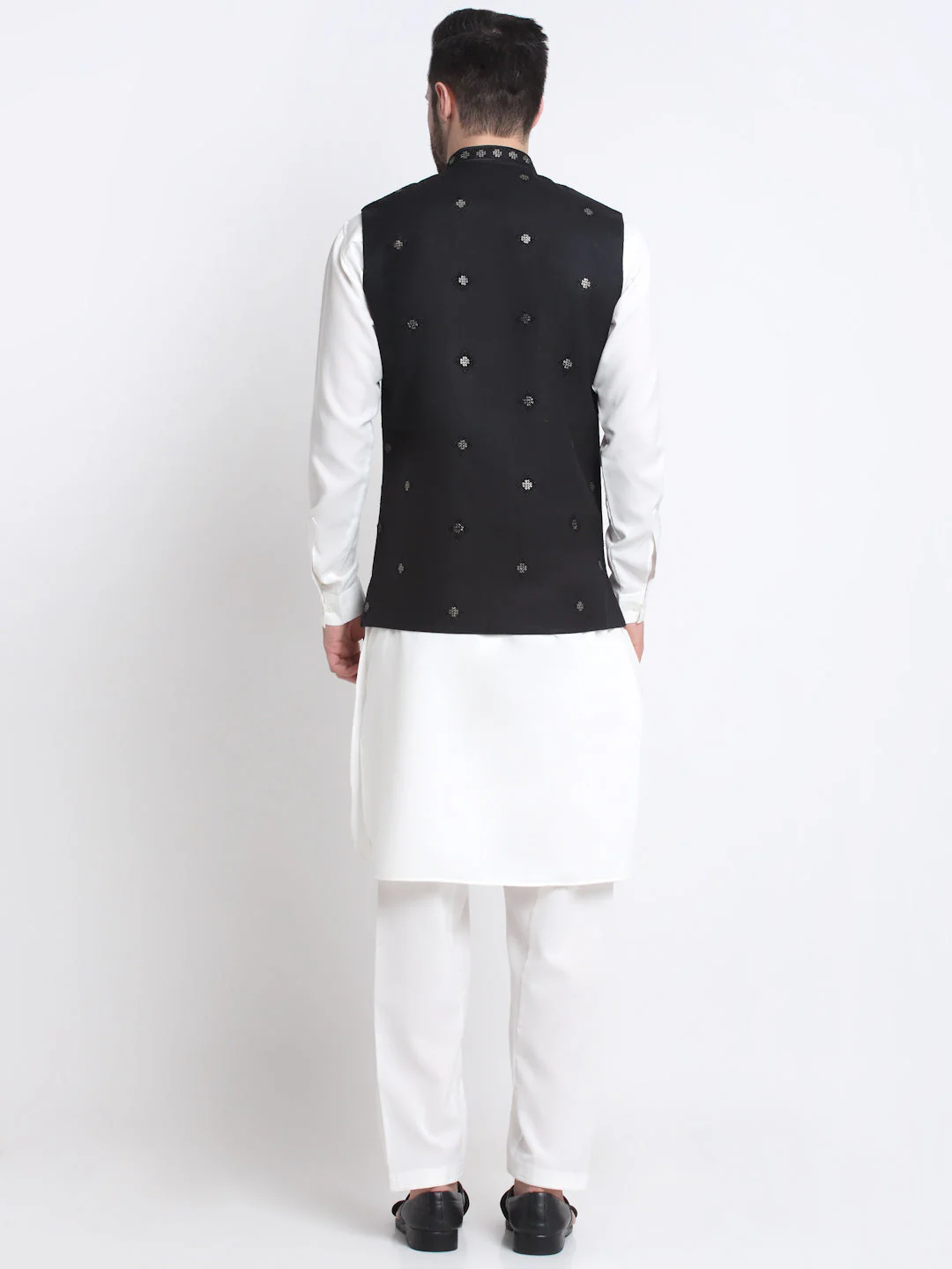 KRAFT INDIA Men Cotton White Pathani Kurta & Salwar With Embroided Sequenced Nehru Jacket - Image 38