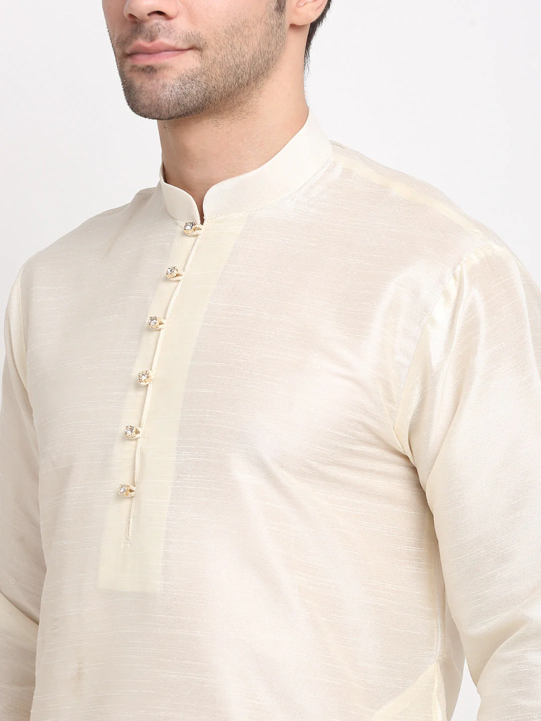 KRAFT INDIA Men Cream Kurta Churidar With Satin Floral Print Nehru Jacket - Image 13