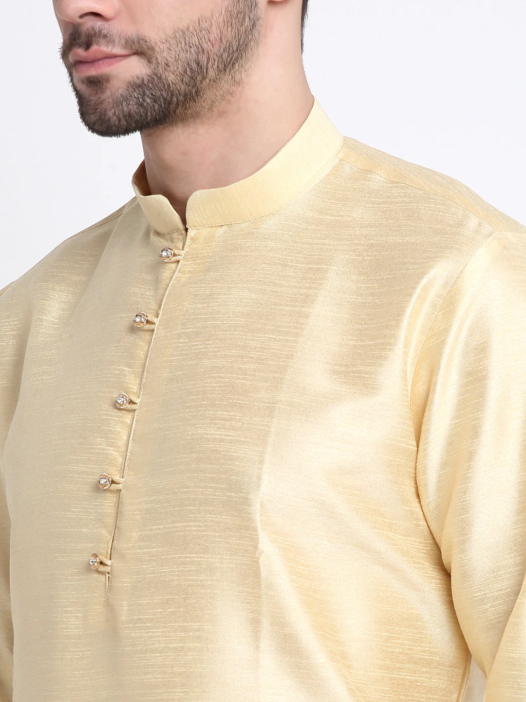 KRAFT INDIA Men Fawn Silk Kurta & Churidar With Sequenced Nehru Jacket - Image 17